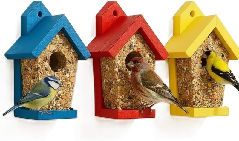 CEDAR ALPHA 3pk Suet Bird Houses, Seeded Birdhouse, Suet Birdfeeder, Bird Feeder with Suet Cake, Bird Feast Feeder for Outdoor, Wall Tree Moutable - Image 1
